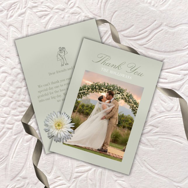 Tarjeta de agradecimiento de boda en verde sage co (Modern Script Sage Green Wedding Thank You Card)