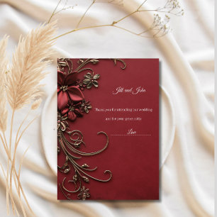 Tarjeta de agradecimiento de boda floral 3D en oro