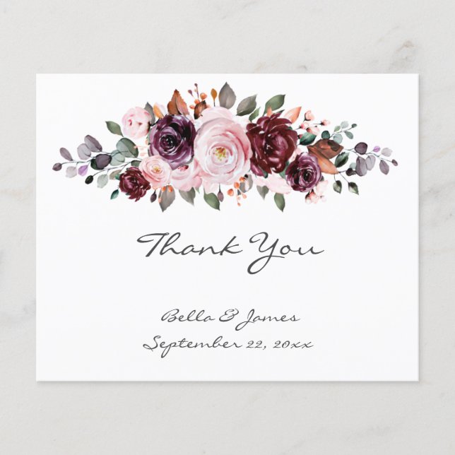Tarjeta de agradecimiento de Boda floral acuarela  (Anverso)