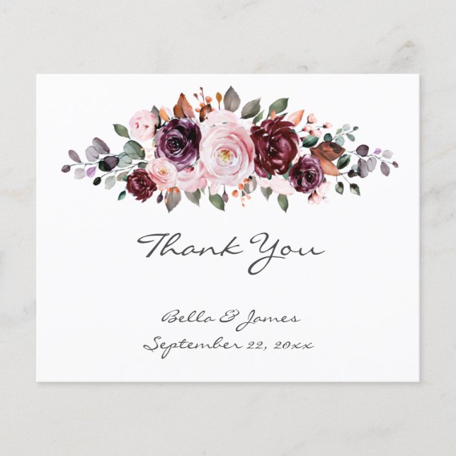 Tarjeta de agradecimiento de Boda floral acuarela  (Anverso)