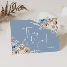 Tarjeta de agradecimiento de boda floral algo azul