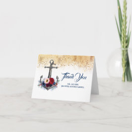 Tarjeta de agradecimiento de boda floral ancla náu