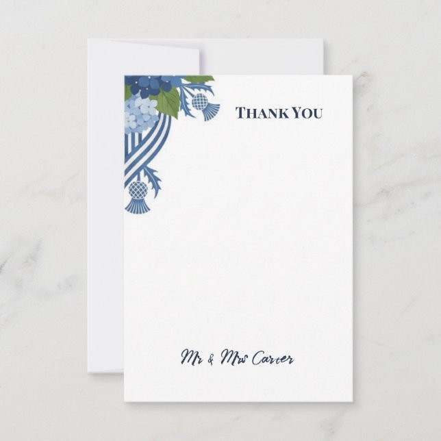 Tarjeta de agradecimiento de boda floral azul (Anverso)