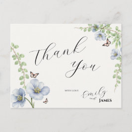 Tarjeta de agradecimiento de boda floral azul