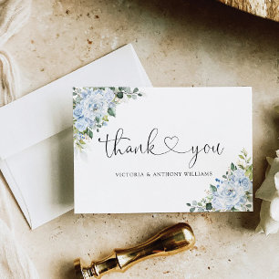 Tarjeta de agradecimiento de boda floral azul clar