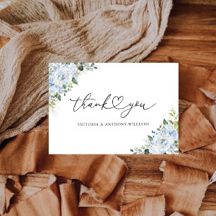 Tarjeta de agradecimiento de boda floral azul clar