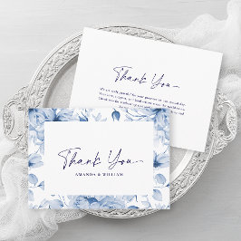 Tarjeta de agradecimiento de boda floral azul eleg