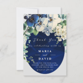 Tarjeta de agradecimiento de boda floral azul mari
