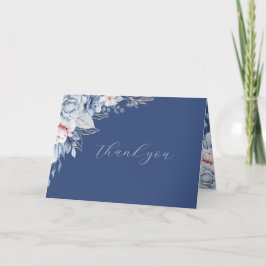 Tarjeta de agradecimiento de boda floral azul mari