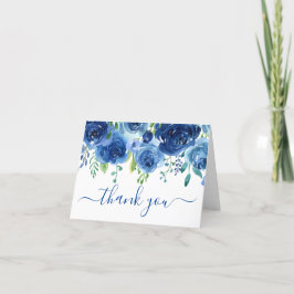 Tarjeta de agradecimiento de boda floral azul mari