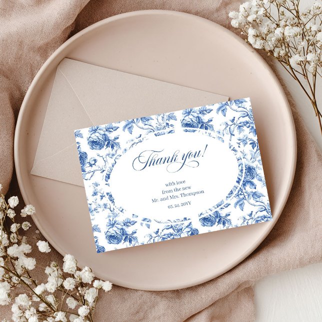 Tarjeta de agradecimiento de boda floral azul mari (Navy Blue Floral Wedding Thank You Card)