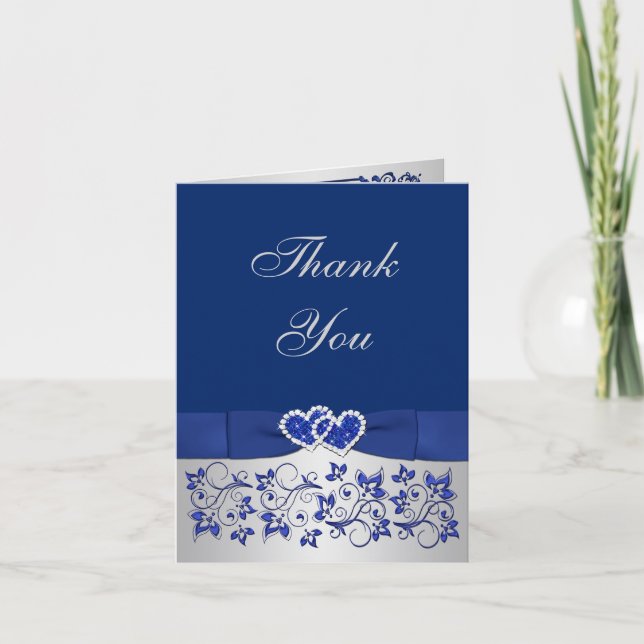 Tarjeta de agradecimiento de boda floral azul plat (Anverso)