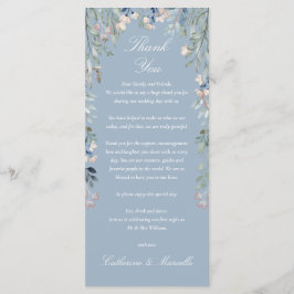 Tarjeta de agradecimiento de boda floral azul polv