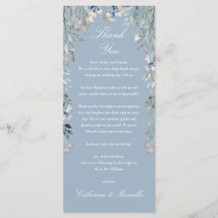 Tarjeta de agradecimiento de boda floral azul polv