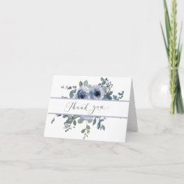 Tarjeta de agradecimiento de boda floral azul polv