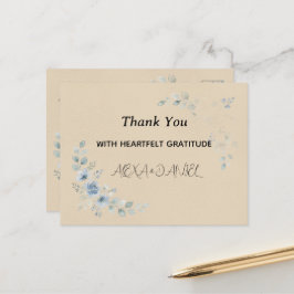 Tarjeta de agradecimiento de boda floral azul polv