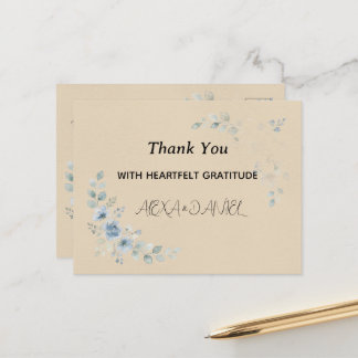 Tarjeta de agradecimiento de boda floral azul polv