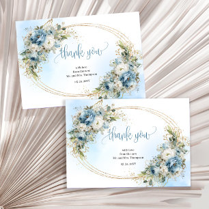 Tarjeta de agradecimiento de boda floral azul polv
