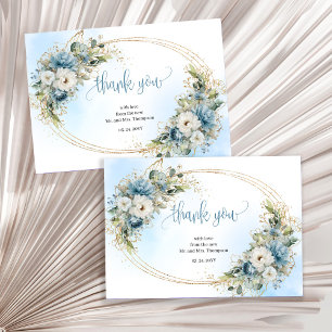 Tarjeta de agradecimiento de boda floral azul polv