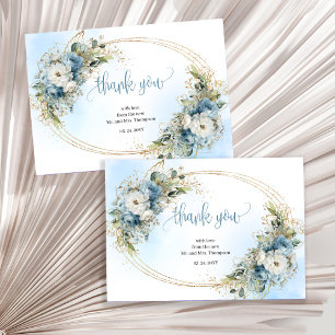 Tarjeta de agradecimiento de boda floral azul polv