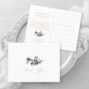 Tarjeta de agradecimiento de boda floral azul polv