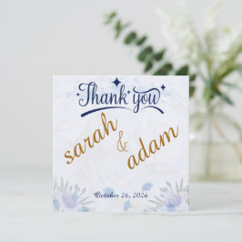 Tarjeta de agradecimiento de boda floral azul polv