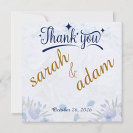 Tarjeta de agradecimiento de boda floral azul polv