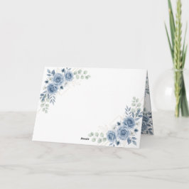 Tarjeta de agradecimiento de boda floral azul polv