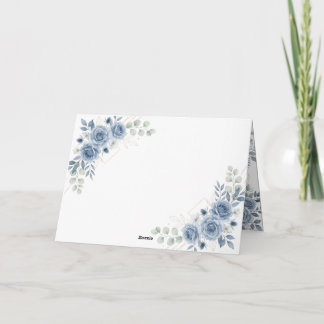 Tarjeta de agradecimiento de boda floral azul polv