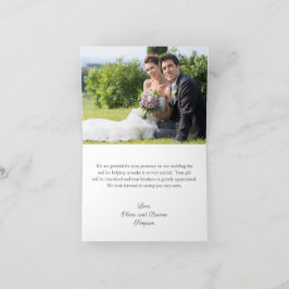 Tarjeta de agradecimiento de boda floral azul púrp