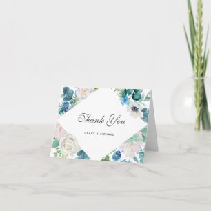 Tarjeta de agradecimiento de boda floral azul salv