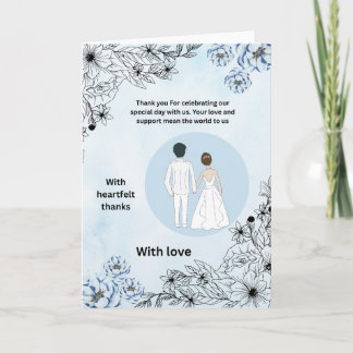 Tarjeta de agradecimiento de boda floral azul y ap