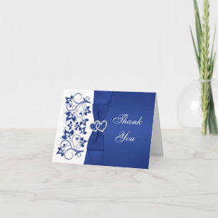 Tarjeta de agradecimiento de boda floral azul y bl