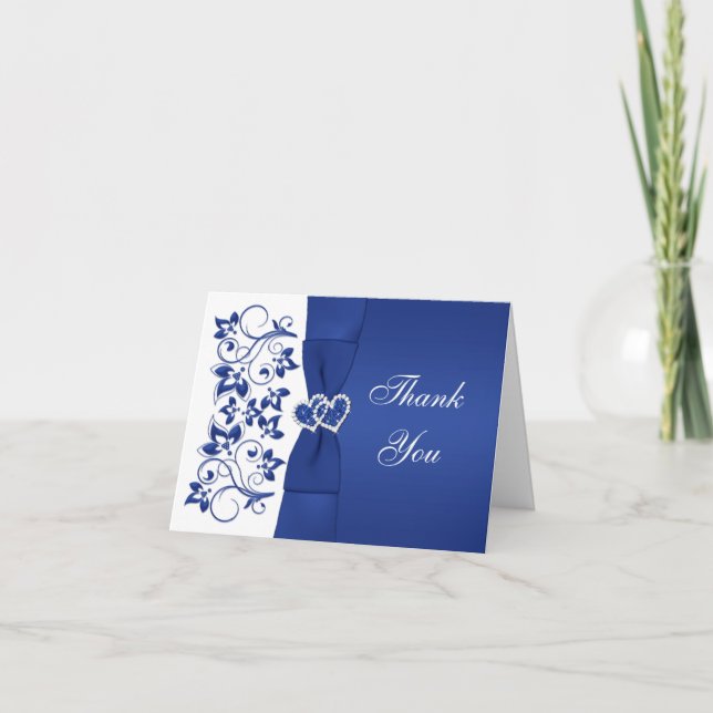 Tarjeta de agradecimiento de boda floral azul y bl (Anverso)