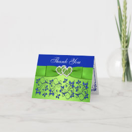 Tarjeta de agradecimiento de boda floral azul y ve