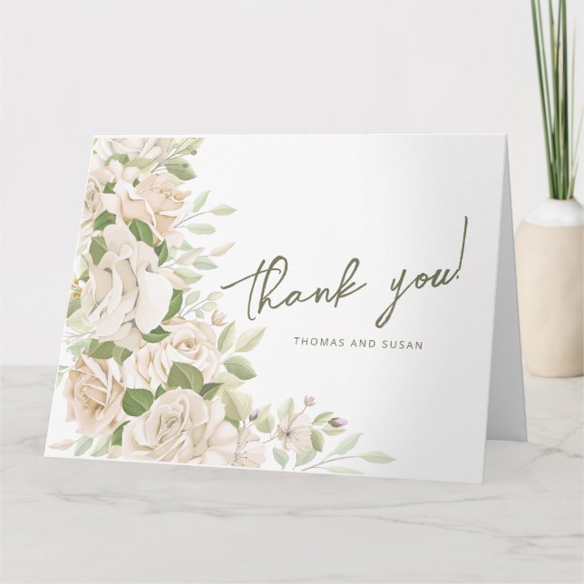Tarjeta de agradecimiento de boda floral blanca, b (Anverso)