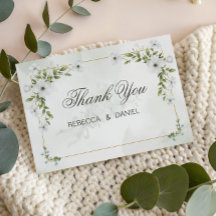 Tarjeta de agradecimiento de boda floral blanca el