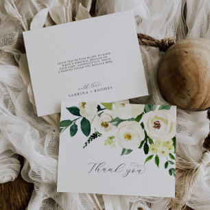 Tarjeta de agradecimiento de boda floral blanca el