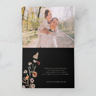 Tarjeta de agradecimiento de boda floral boho negr