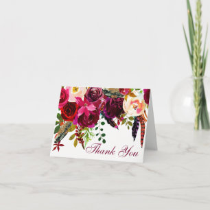 Tarjeta de agradecimiento de boda - Floral Borgoña