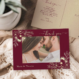Tarjeta de agradecimiento de boda floral borgoña c