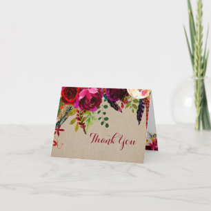 Tarjeta de agradecimiento de boda floral borgoña r