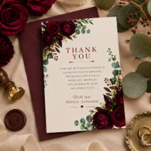 Tarjeta de agradecimiento de boda floral borgoña t