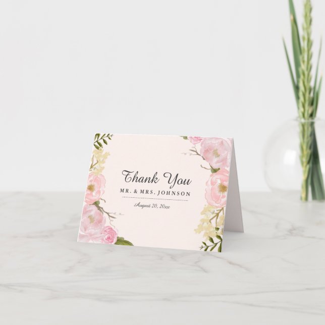 Tarjeta de agradecimiento de boda floral botánica  (Anverso)