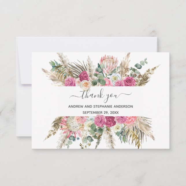 Tarjeta de agradecimiento de boda floral botánica  (Anverso)