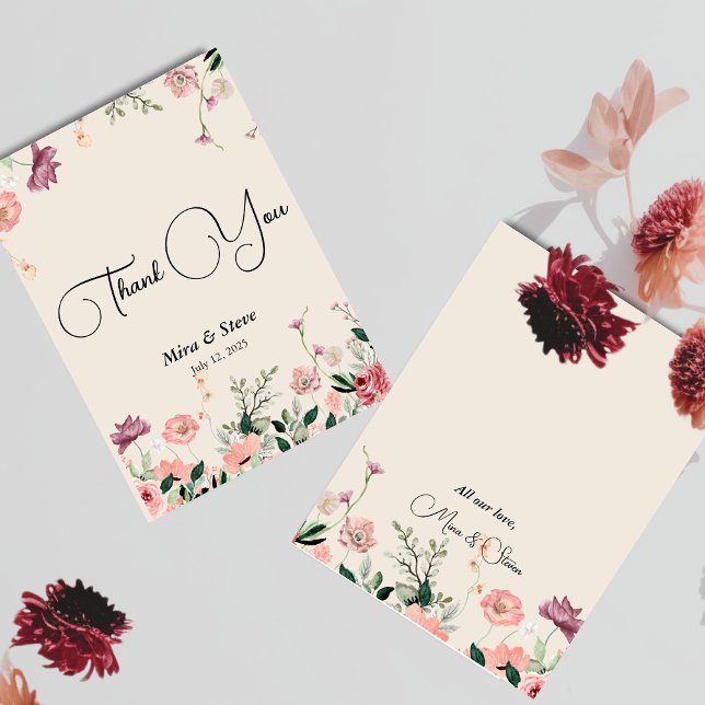 tarjeta de agradecimiento de boda floral chic bohe (Subido por el creador)