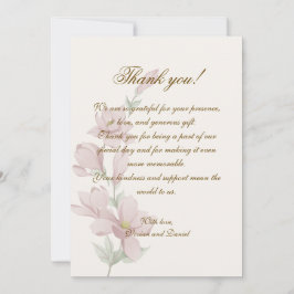 Tarjeta de agradecimiento de boda floral clásica e