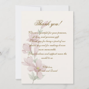 Tarjeta de agradecimiento de boda floral clásica e