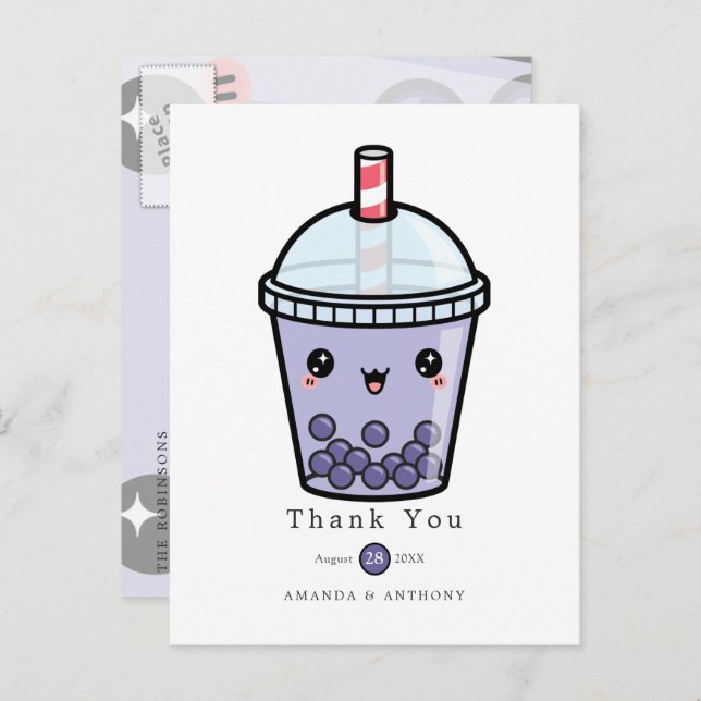 Tarjeta de agradecimiento de boda floral con acuar (Anverso / Reverso)