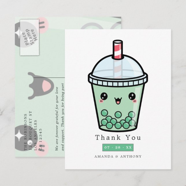 Tarjeta de agradecimiento de boda floral con acuar (Anverso / Reverso)
